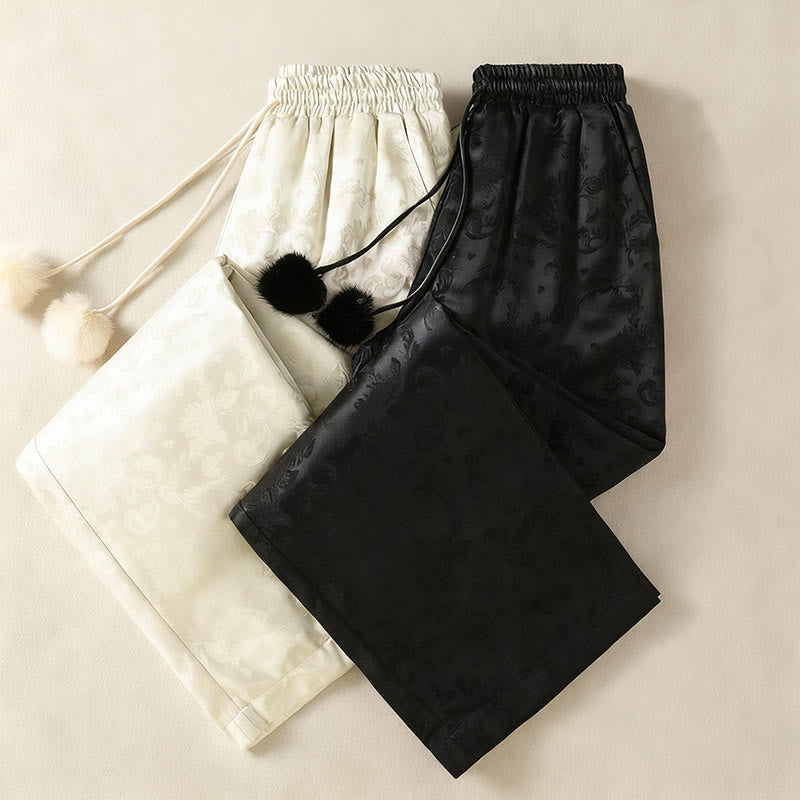 Pantaloni termici spessi a gamba larga da donna con tasche e design a vita alta in jacquard con Buddha Stones - image 18