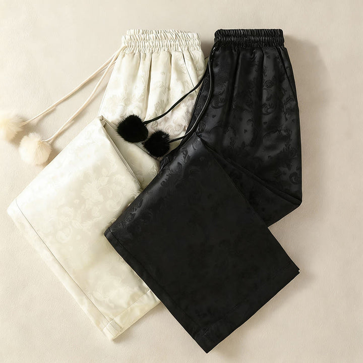 Pantaloni termici spessi a gamba larga da donna con tasche e design a vita alta in jacquard con Buddha Stones - image 18