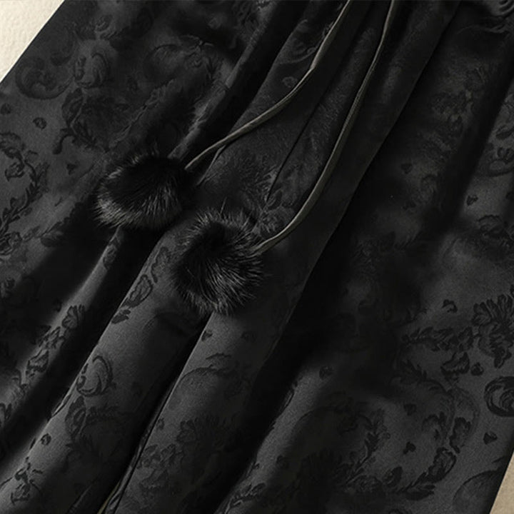 Pantaloni termici spessi a gamba larga da donna con tasche e design a vita alta in jacquard con Buddha Stones - image 15