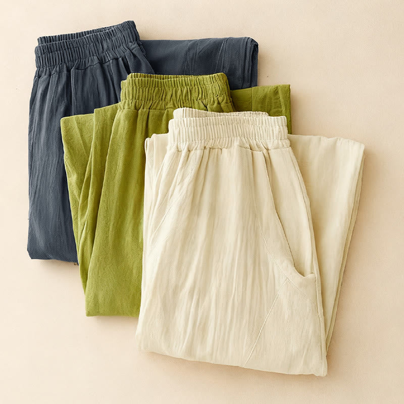 Pantaloni larghi da donna con tasche, Buddha Stones Fall, tinta unita, patchwork, design semplice - image 14