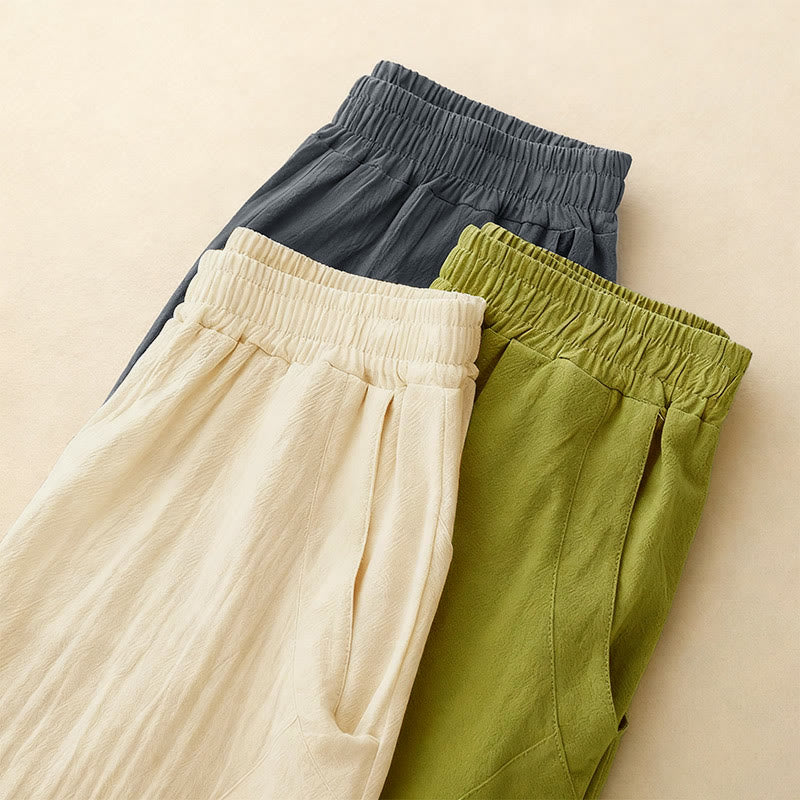 Pantaloni larghi da donna con tasche, Buddha Stones Fall, tinta unita, patchwork, design semplice - image 15