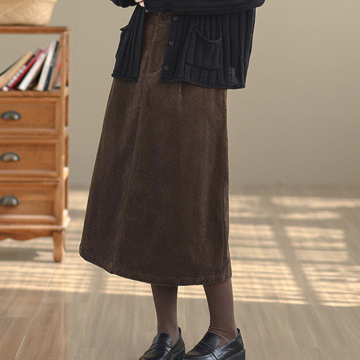 Gonna in velluto a coste da donna con tasche, lunghezza 7-8, colore puro, con elastico in vita Buddha Stones - image 3