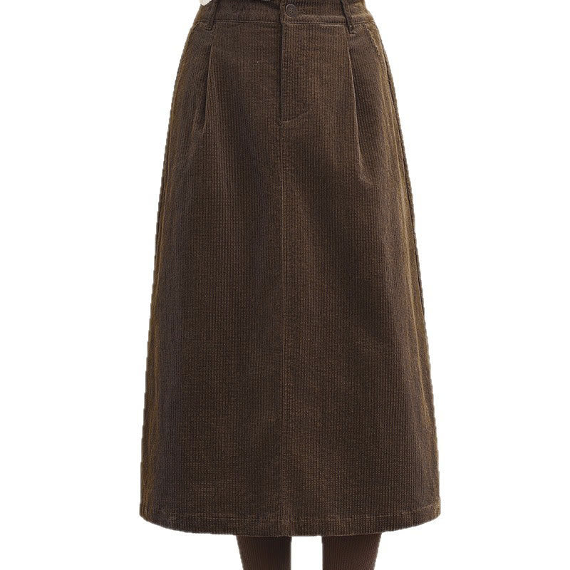 Gonna in velluto a coste da donna con tasche, lunghezza 7-8, colore puro, con elastico in vita Buddha Stones - image 8