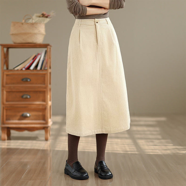 Gonna in velluto a coste da donna con tasche, lunghezza 7-8, colore puro, con elastico in vita Buddha Stones - Beige - US8-10, UK/AU12-14, EU40-42 (2XL) - image 9