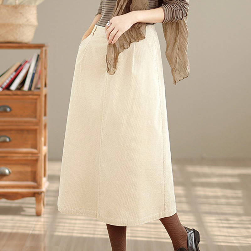 Gonna in velluto a coste da donna con tasche, lunghezza 7-8, colore puro, con elastico in vita Buddha Stones - image 10