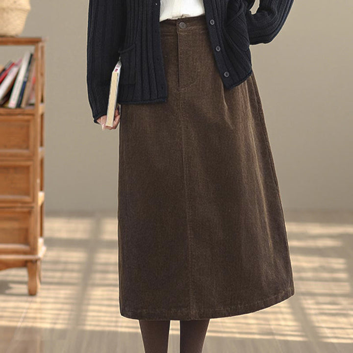 Gonna in velluto a coste da donna con tasche, lunghezza 7-8, colore puro, con elastico in vita Buddha Stones - image 4