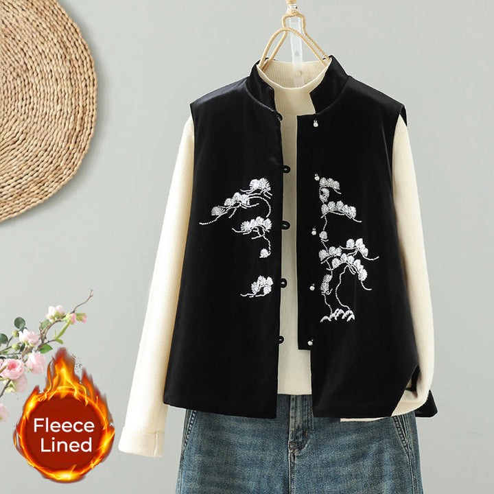 Gilet senza maniche da donna con ricamo di fiori bianchi Buddha Stones - Nero - US8-10, UK/AU12-14, EU40-42 (2XL) - image 0