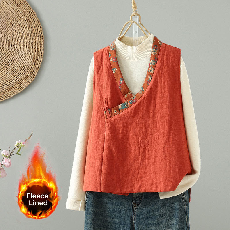 Gilet senza maniche da donna con scollo a V, motivo floreale Buddha Stones e bottoni a rana - Pomodoro - US8-10, UK/AU12-14, EU40-42 (2XL) - image 0