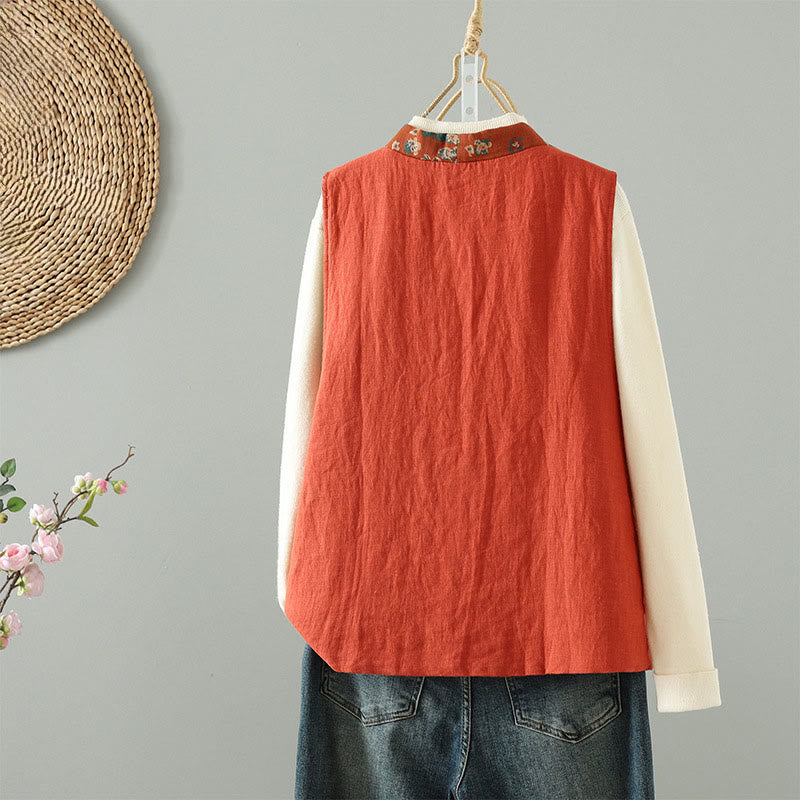 Gilet senza maniche da donna con scollo a V, motivo floreale Buddha Stones e bottoni a rana - image 2