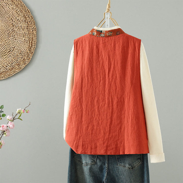 Gilet senza maniche da donna con scollo a V, motivo floreale Buddha Stones e bottoni a rana - image 2