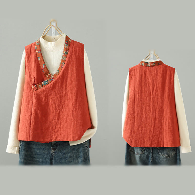 Gilet senza maniche da donna con scollo a V, motivo floreale Buddha Stones e bottoni a rana - image 13