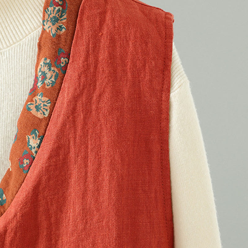 Gilet senza maniche da donna con scollo a V, motivo floreale Buddha Stones e bottoni a rana - image 5