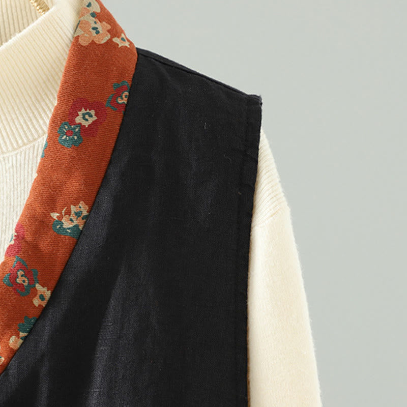 Gilet senza maniche da donna con scollo a V, motivo floreale Buddha Stones e bottoni a rana - image 17