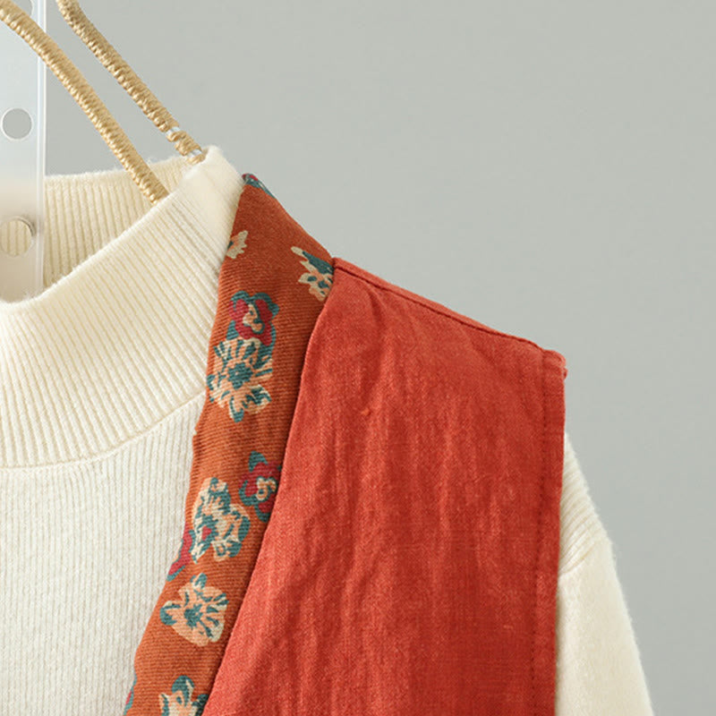 Gilet senza maniche da donna con scollo a V, motivo floreale Buddha Stones e bottoni a rana - image 6