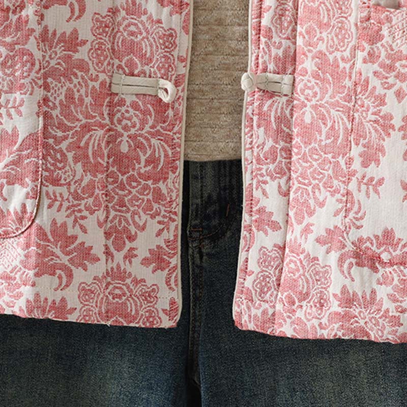 Giacca termica a maniche lunghe con tasche e motivo a fiori di peonia con bottoni a rana di Buddha Stones da donna - image 10