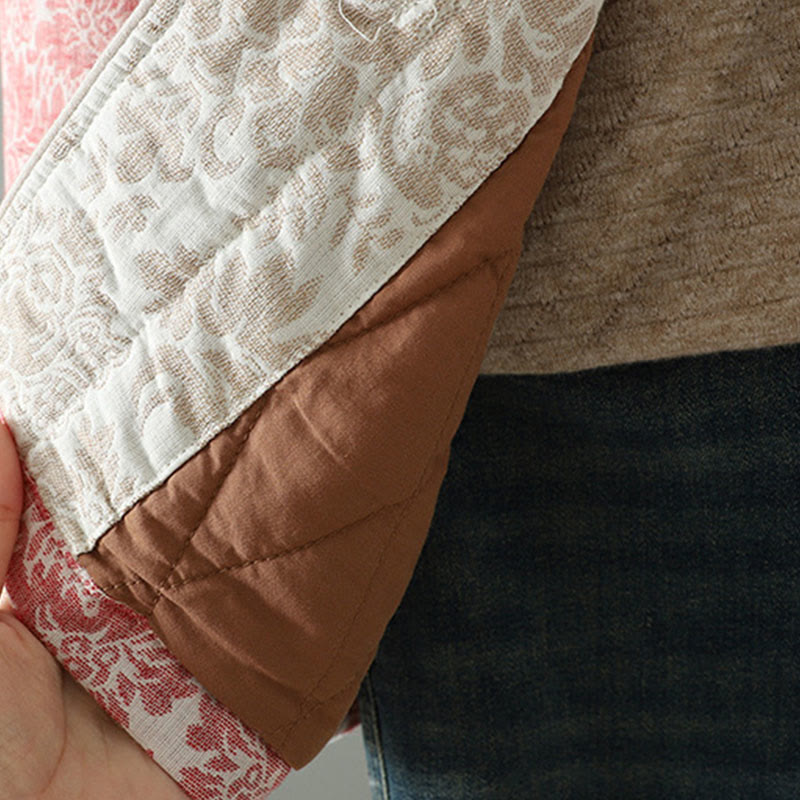 Giacca termica a maniche lunghe con tasche e motivo a fiori di peonia con bottoni a rana di Buddha Stones da donna - image 7