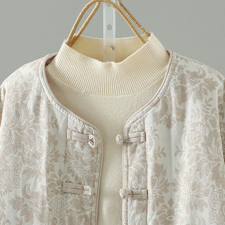 Giacca termica a maniche lunghe con tasche e motivo a fiori di peonia con bottoni a rana di Buddha Stones da donna - image 13