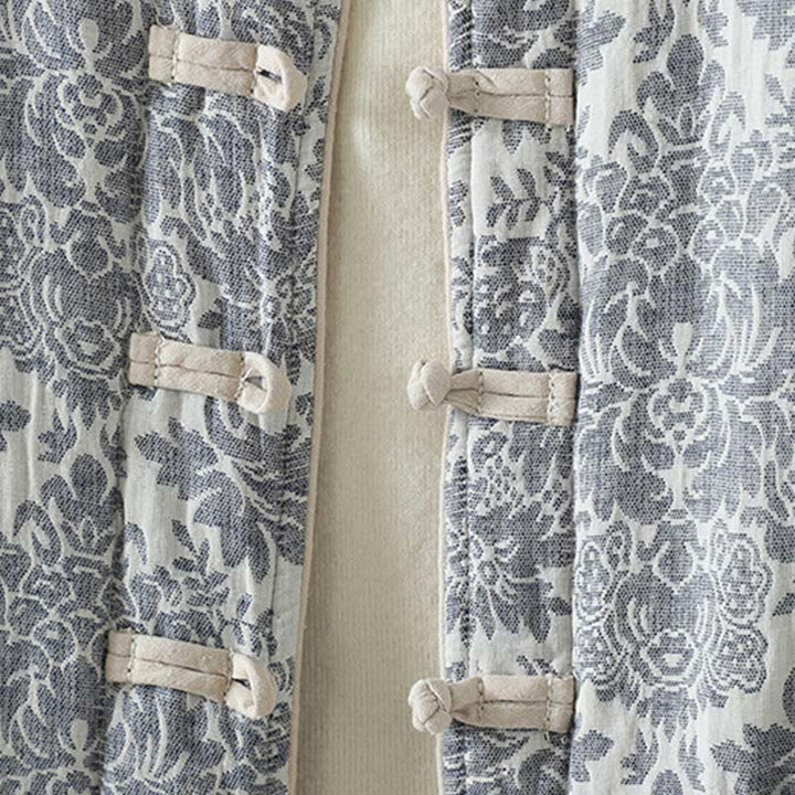 Giacca termica a maniche lunghe con tasche e motivo a fiori di peonia con bottoni a rana di Buddha Stones da donna - image 24