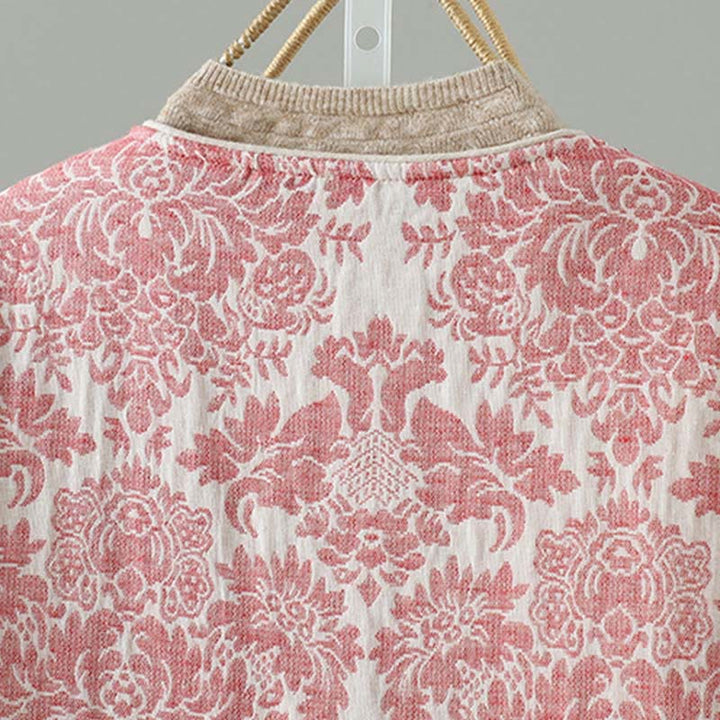 Giacca termica a maniche lunghe con tasche e motivo a fiori di peonia con bottoni a rana di Buddha Stones da donna - image 5