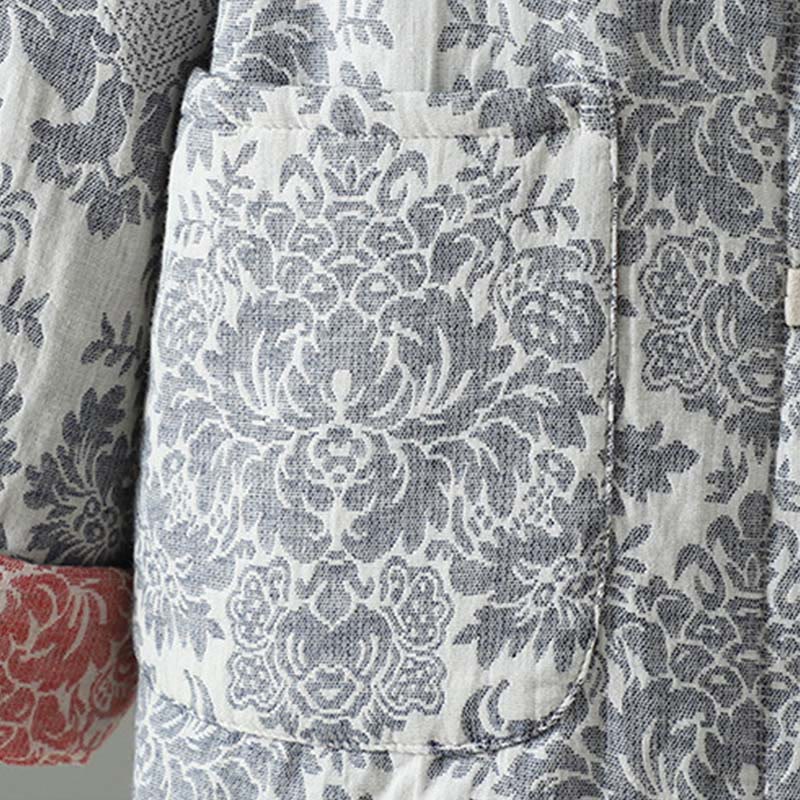 Giacca termica a maniche lunghe con tasche e motivo a fiori di peonia con bottoni a rana di Buddha Stones da donna - image 26