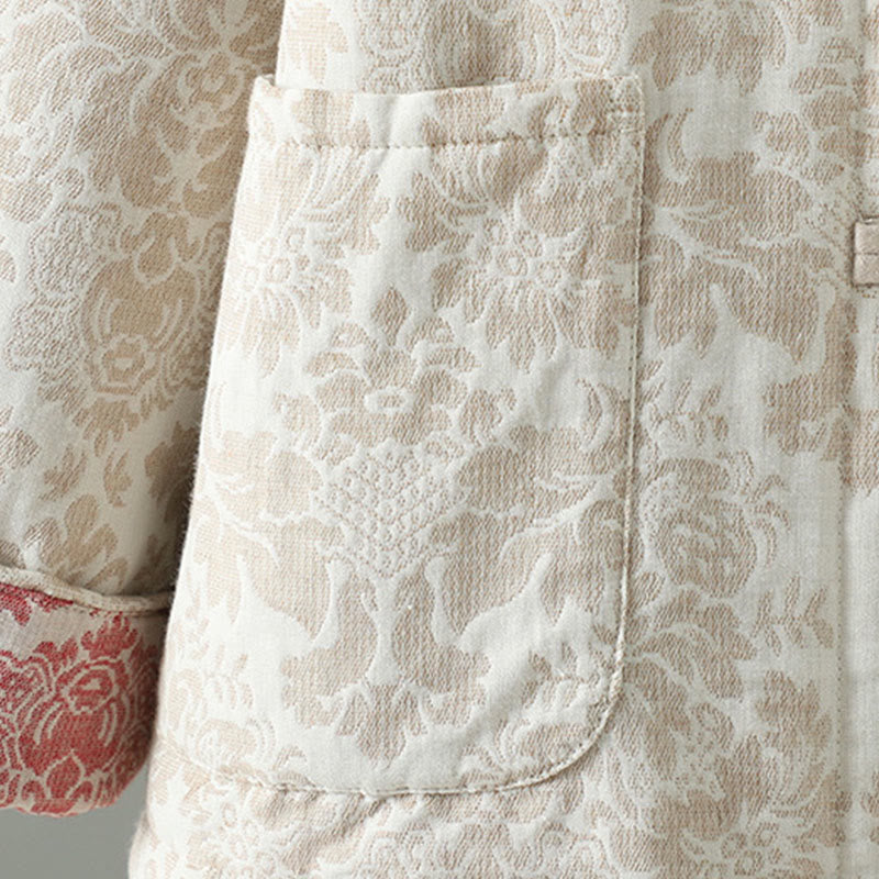 Giacca termica a maniche lunghe con tasche e motivo a fiori di peonia con bottoni a rana di Buddha Stones da donna - image 17