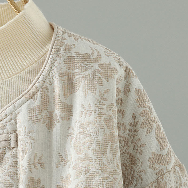 Giacca termica a maniche lunghe con tasche e motivo a fiori di peonia con bottoni a rana di Buddha Stones da donna - image 15