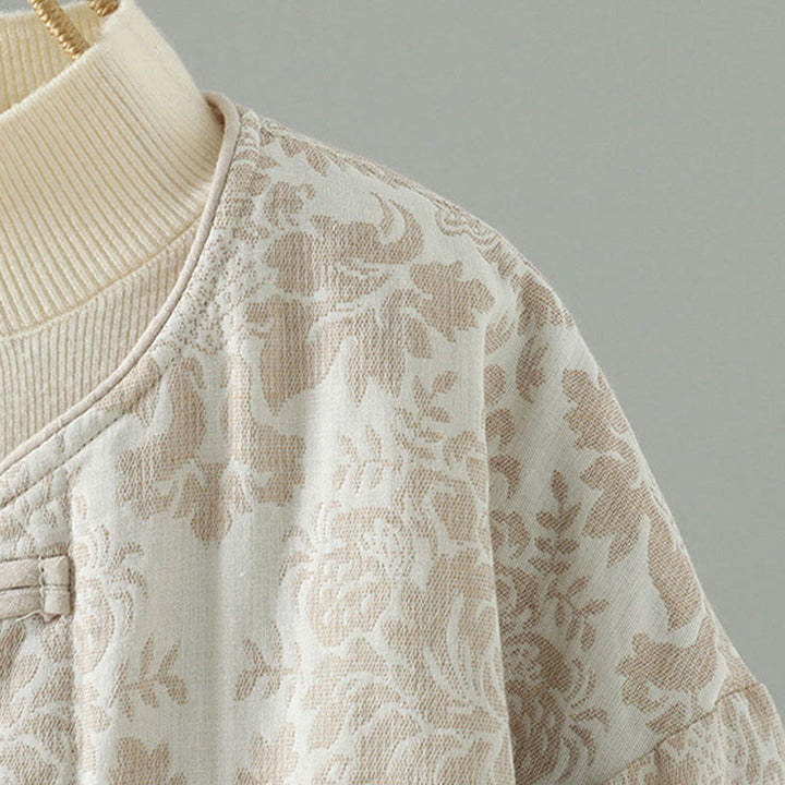 Giacca termica a maniche lunghe con tasche e motivo a fiori di peonia con bottoni a rana di Buddha Stones da donna - image 15