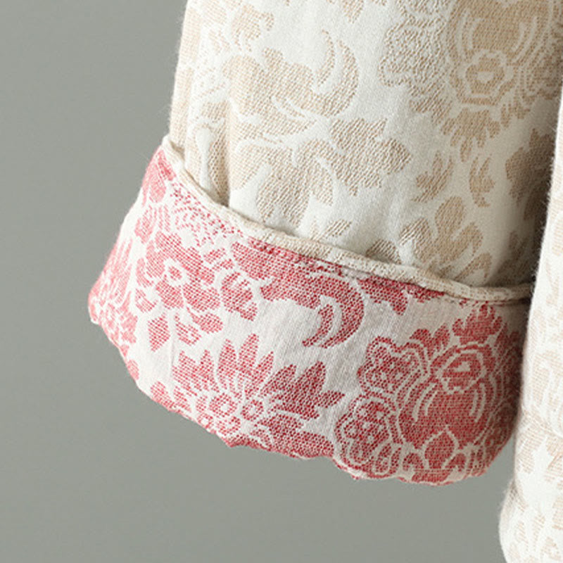 Giacca termica a maniche lunghe con tasche e motivo a fiori di peonia con bottoni a rana di Buddha Stones da donna - image 16