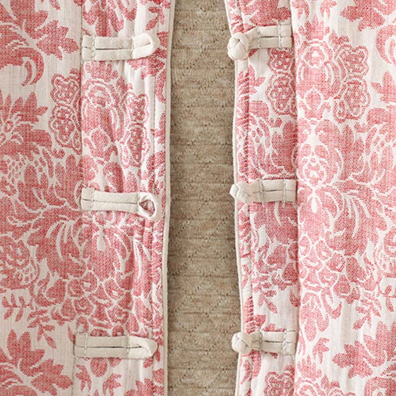 Giacca termica a maniche lunghe con tasche e motivo a fiori di peonia con bottoni a rana di Buddha Stones da donna - image 6