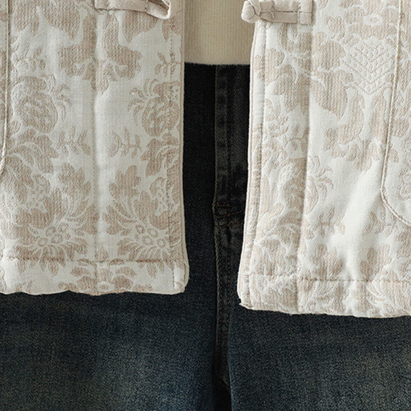 Giacca termica a maniche lunghe con tasche e motivo a fiori di peonia con bottoni a rana di Buddha Stones da donna - image 19