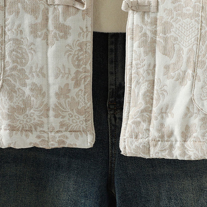 Giacca termica a maniche lunghe con tasche e motivo a fiori di peonia con bottoni a rana di Buddha Stones da donna - image 19