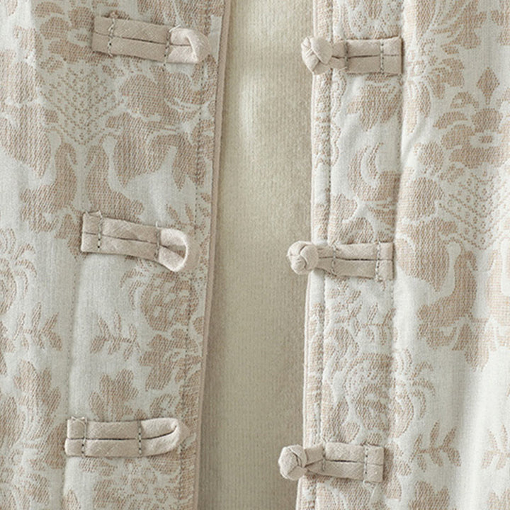 Giacca termica a maniche lunghe con tasche e motivo a fiori di peonia con bottoni a rana di Buddha Stones da donna - image 18