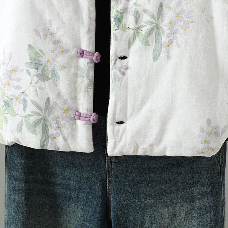 Giacca termica a maniche lunghe con bottoni a forma di rana e foglie di fiori viola da donna Buddha Stones - image 5