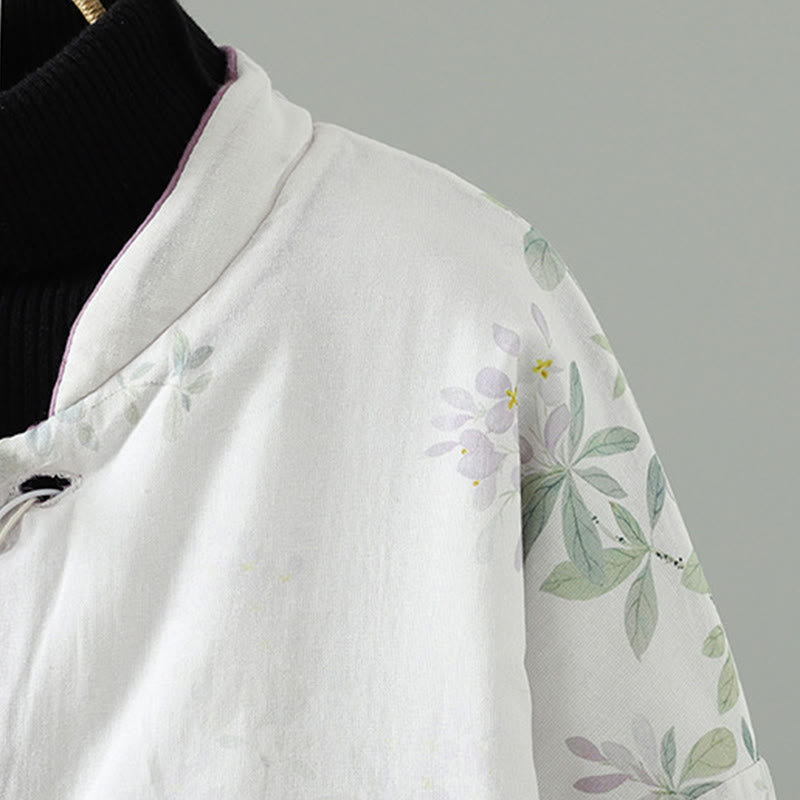 Giacca termica a maniche lunghe con bottoni a forma di rana e foglie di fiori viola da donna Buddha Stones - image 4