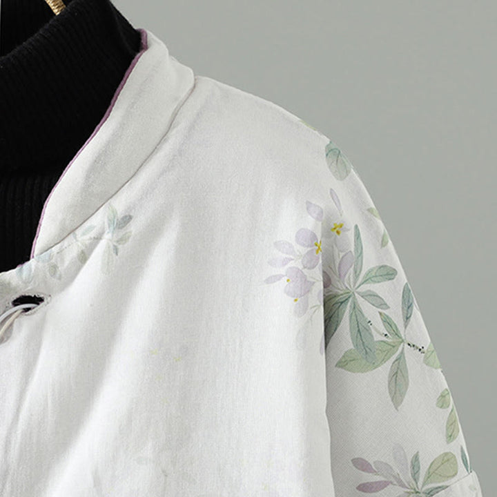 Giacca termica a maniche lunghe con bottoni a forma di rana e foglie di fiori viola da donna Buddha Stones - image 4