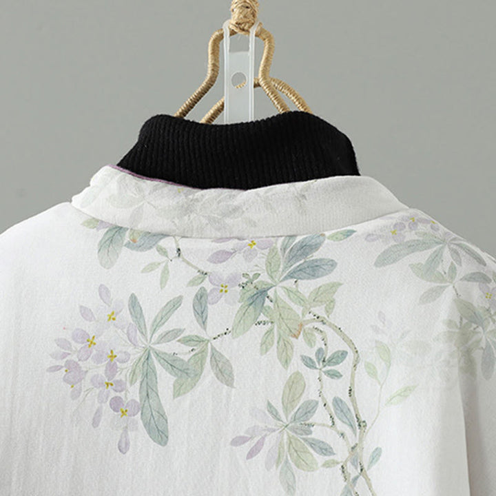 Giacca termica a maniche lunghe con bottoni a forma di rana e foglie di fiori viola da donna Buddha Stones - image 3