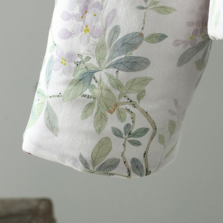 Giacca termica a maniche lunghe con bottoni a forma di rana e foglie di fiori viola da donna Buddha Stones - image 7