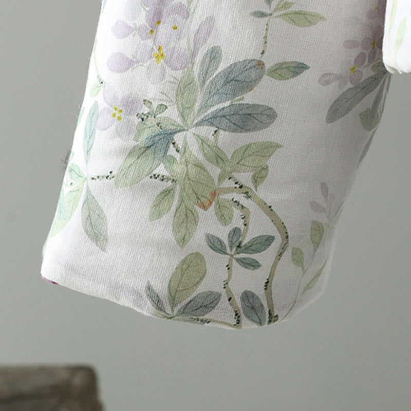 Giacca termica a maniche lunghe con bottoni a forma di rana e foglie di fiori viola da donna Buddha Stones - image 7