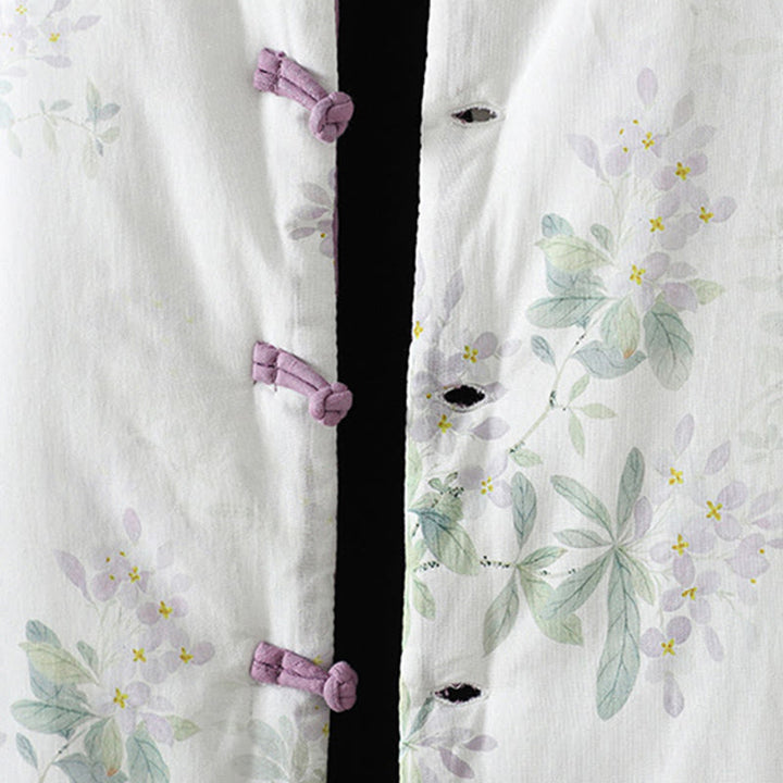 Giacca termica a maniche lunghe con bottoni a forma di rana e foglie di fiori viola da donna Buddha Stones - image 6