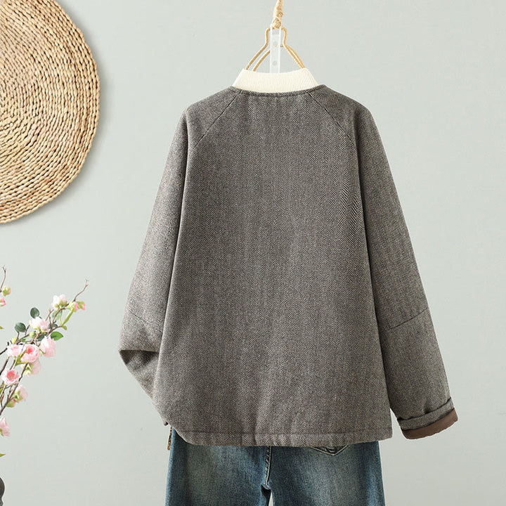 Giacca termica a maniche lunghe con tasche e bottoni marroni da donna Buddha Stones - image 1