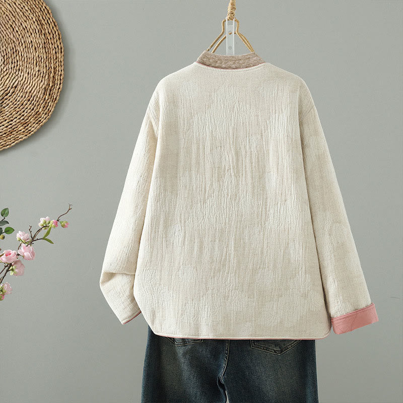 Giacca termica a maniche lunghe con bottoni a rana e tasche, beige, da donna , Buddha Stones - image 1