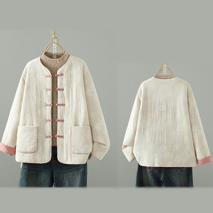 Giacca termica a maniche lunghe con bottoni a rana e tasche, beige, da donna , Buddha Stones - image 11