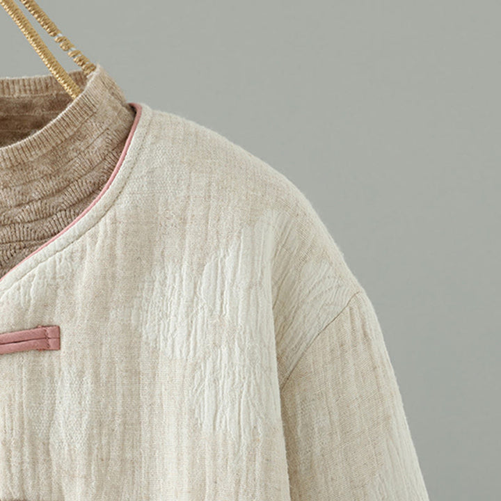 Giacca termica a maniche lunghe con bottoni a rana e tasche, beige, da donna , Buddha Stones - image 3