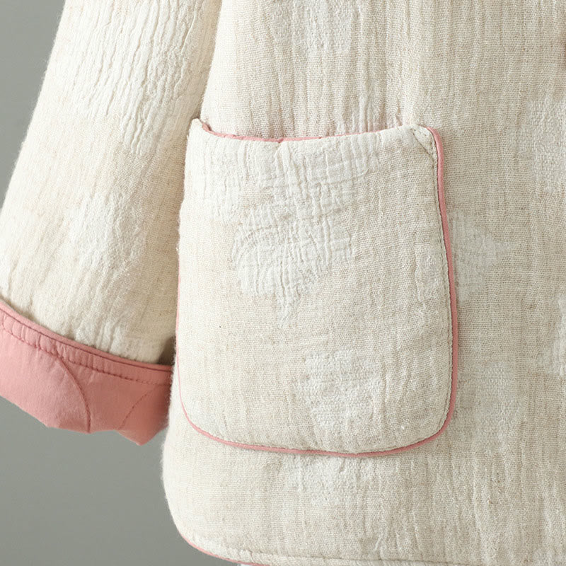 Giacca termica a maniche lunghe con bottoni a rana e tasche, beige, da donna , Buddha Stones - image 5