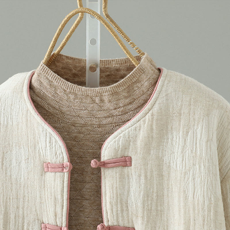 Giacca termica a maniche lunghe con bottoni a rana e tasche, beige, da donna , Buddha Stones - image 2