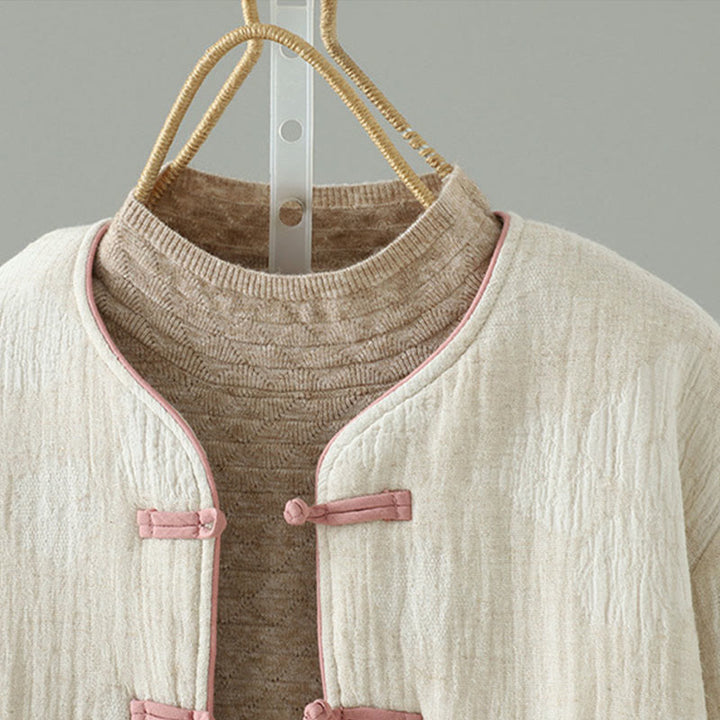 Giacca termica a maniche lunghe con bottoni a rana e tasche, beige, da donna , Buddha Stones - image 2