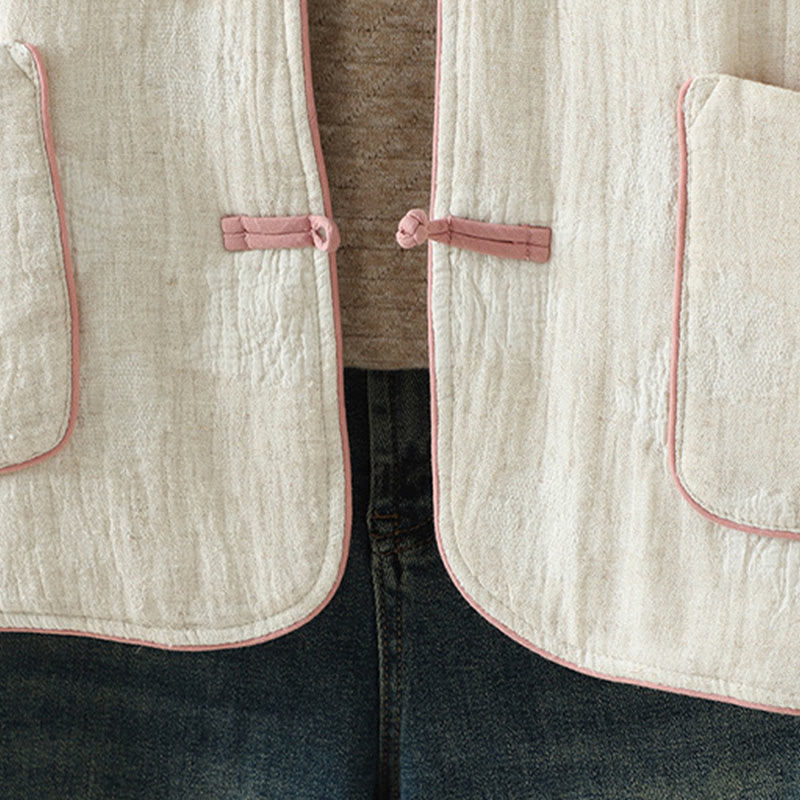 Giacca termica a maniche lunghe con bottoni a rana e tasche, beige, da donna , Buddha Stones - image 9