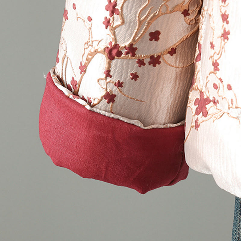 Giacca termica da donna a maniche lunghe con tasche, motivo: Buddha Stones, fiori rossi, bottoni a vite - image 8