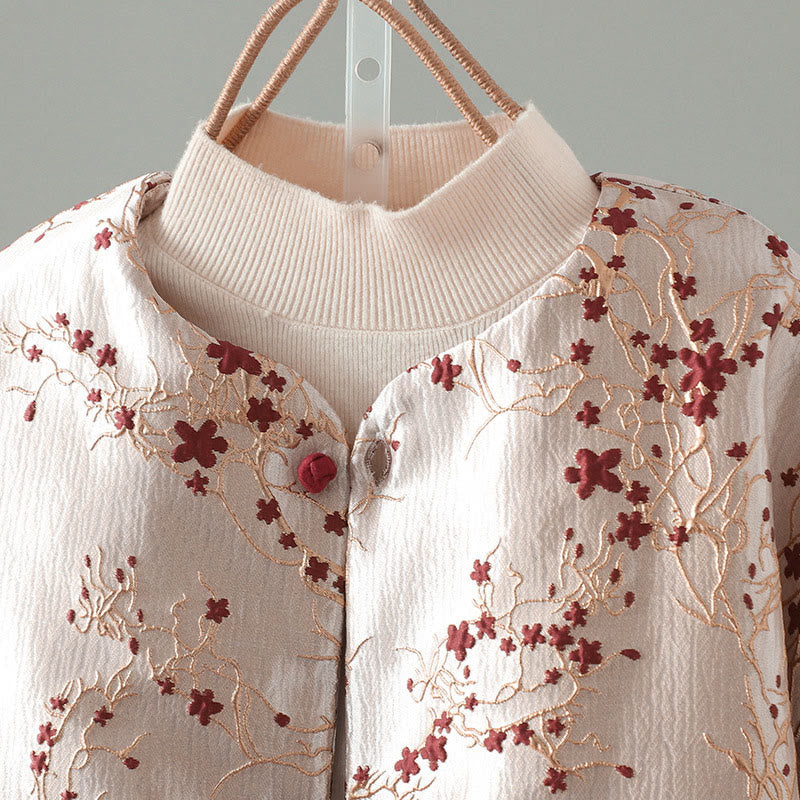 Giacca termica da donna a maniche lunghe con tasche, motivo: Buddha Stones, fiori rossi, bottoni a vite - image 2