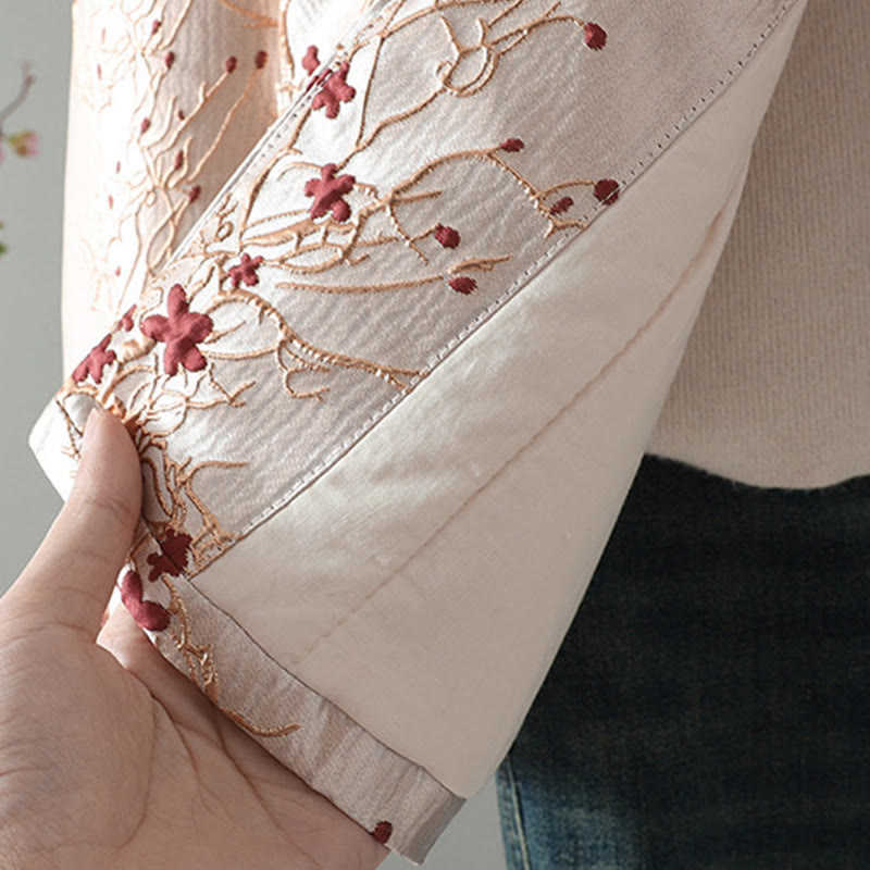 Giacca termica da donna a maniche lunghe con tasche, motivo: Buddha Stones, fiori rossi, bottoni a vite - image 7